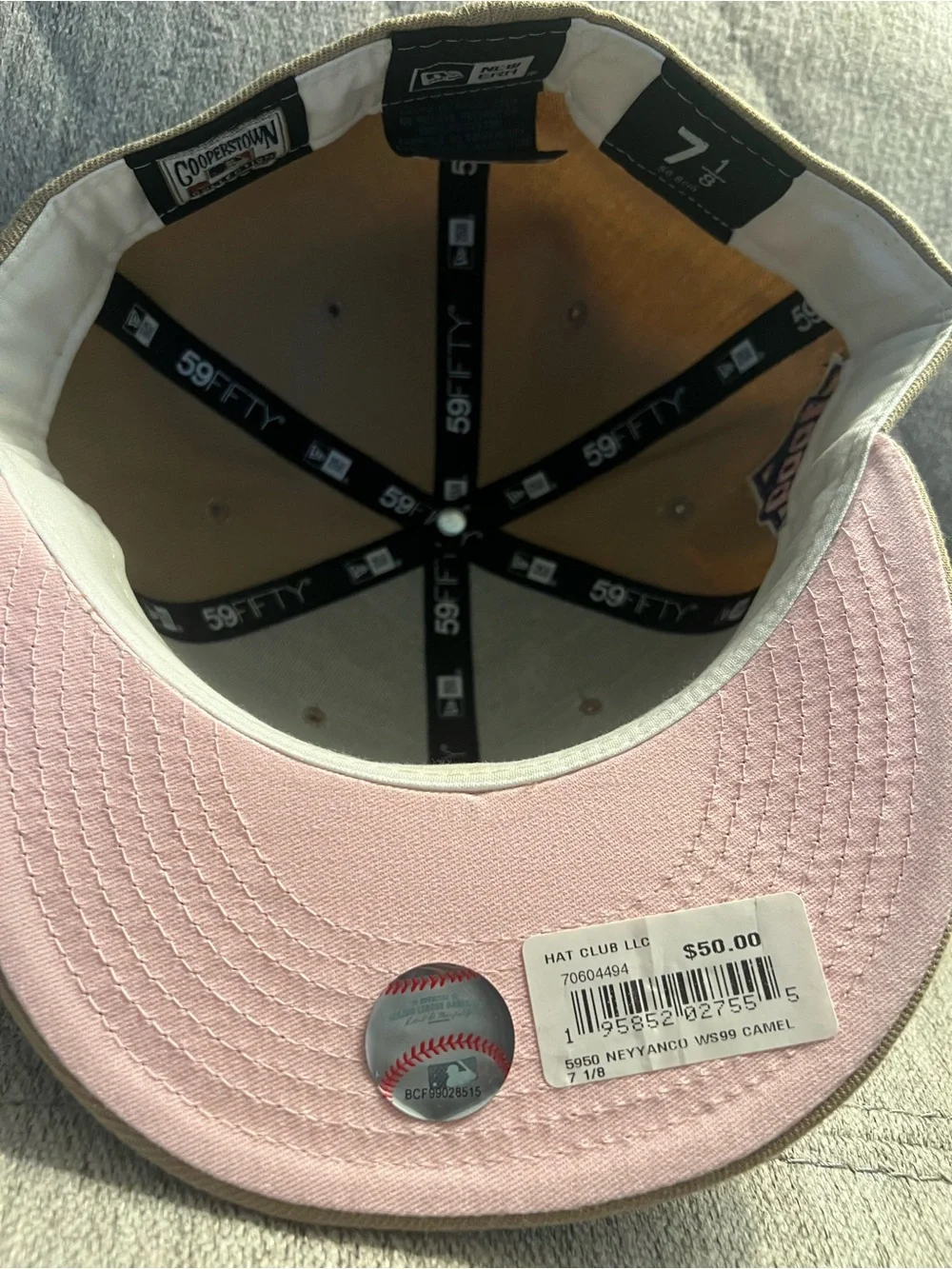 New Era 59FIFTY Tan NY Pink Logo Fitted Hat